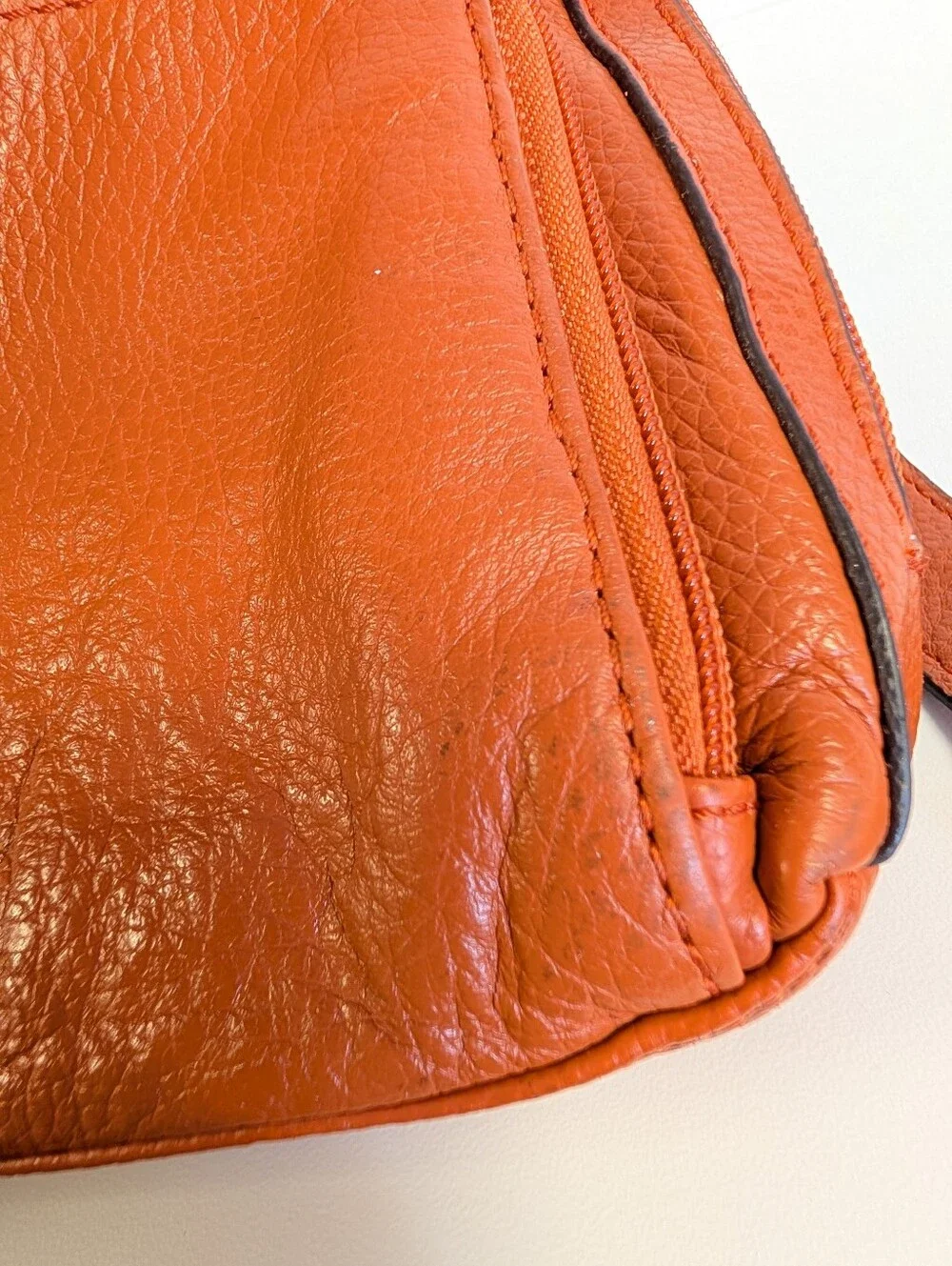 Tignanello Orange Genuine Leather Multi Pocket Crossbody Bag